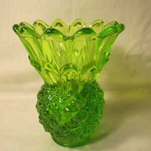 vintage Indiana Glass 4" Green Pineapple Votive Candle Holder - rare